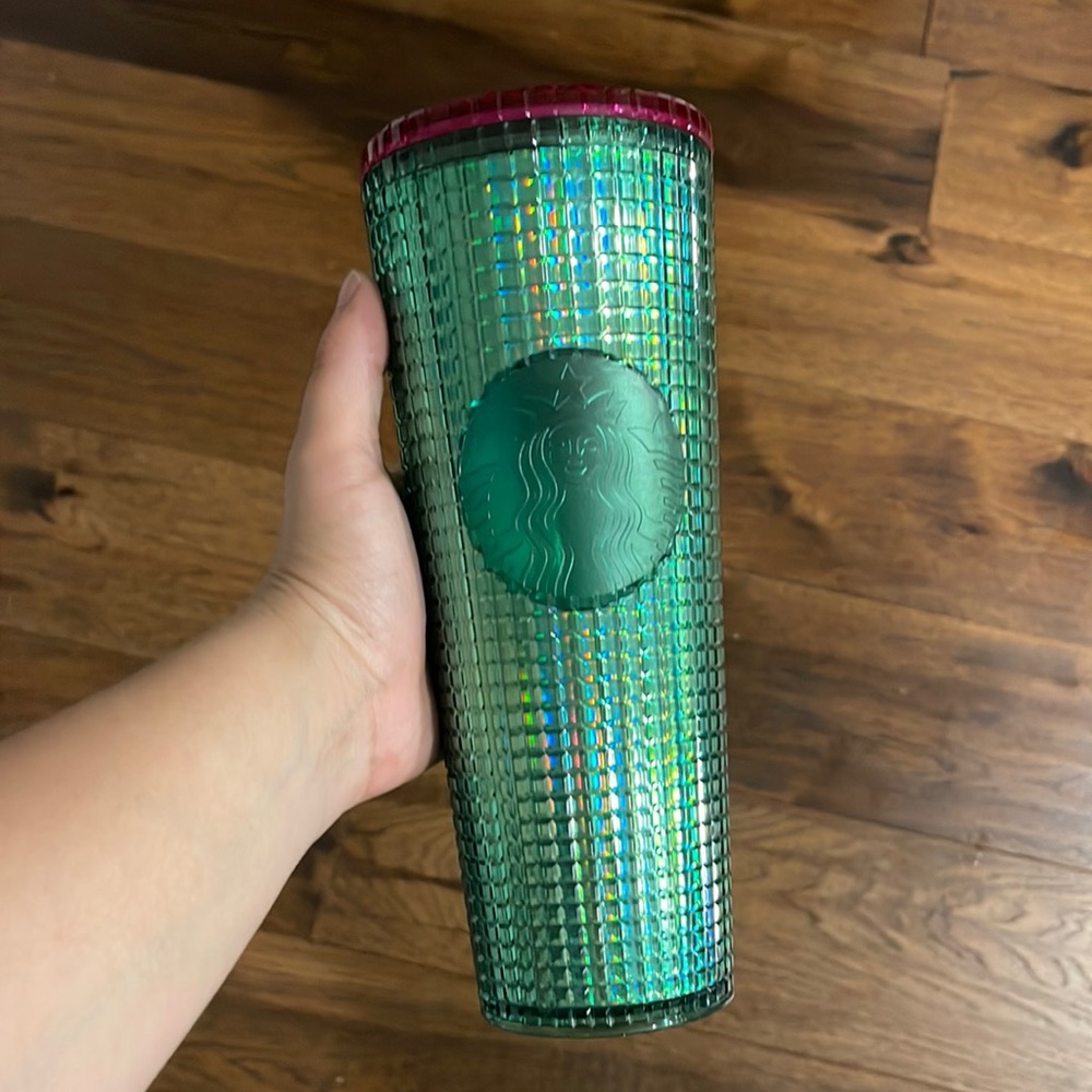 Starbucks Iridescent Pink & Green Grid Disco Bling Venti Tumbler